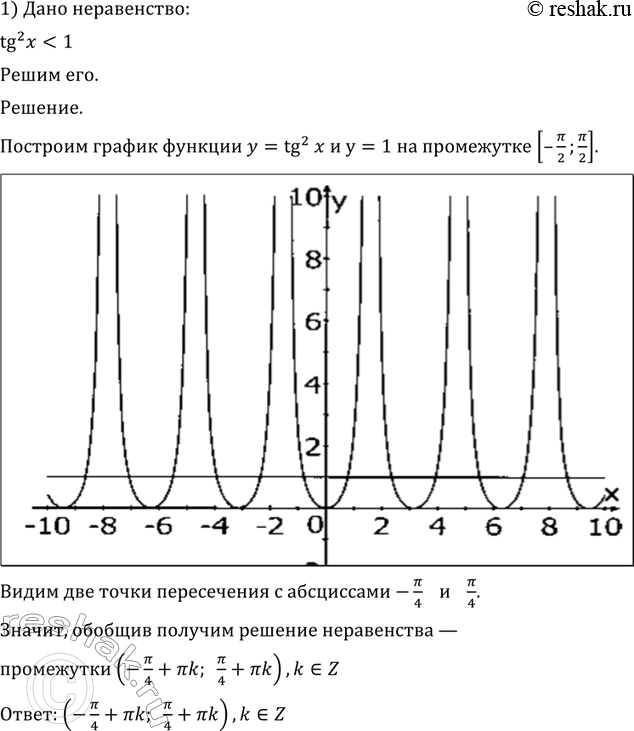Изображение 749 Решить неравенство:  1) tg2 х < 1;	  2) tg2 x>=3;	  3) ctg x>=-1;	  4) ctg x > корень...