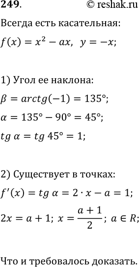 Изображение 249. Докажите, что при любом значении a существует касательная к графику функции f(x)=x^2-ax, перпендикулярная прямой...