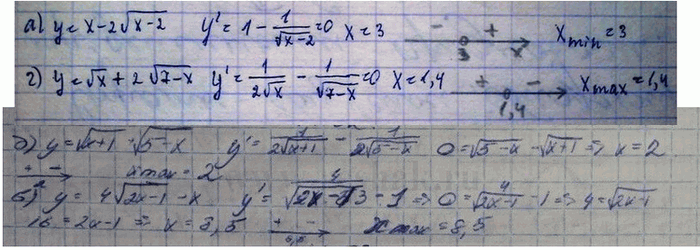 Изображение a) у = х - 2корень(x - 2);	 б) у = корень(x + 1) + корень(5 - х);	 в) у = 4корень(2х - 1) - х; г) у = корень х + 2корень(7 -...