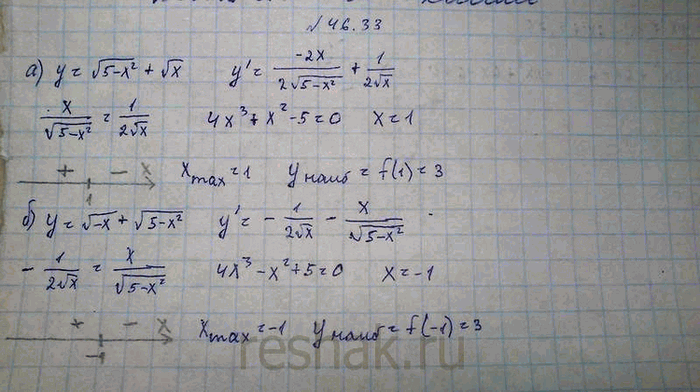 Изображение Найдите наибольшее значение функции: a) у = корень(5 - х2) + корень х;  б) у = корень(-х) + корень(5 -...