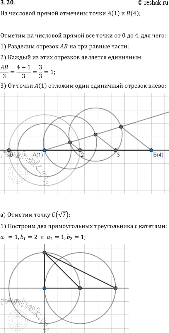 Изображение Отметьте на числовой прямой точки A(I) и B(4). C помощью циркуля и линейки постройте...
