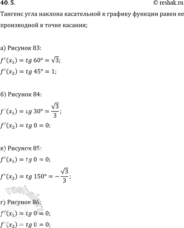 Изображение Функция у = f(x) задана своим графиком. Определите зна чения f(x1) и f(x2), если график функции изображен: a) на рис. 85;	 б) на рис. 86;	 в) на рис 87; г) на рис....