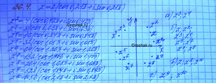 Изображение Пусть z = 2 (cos 0,21пи + i sin 0,21пи). Какие числа из множества {z, z2 , z3 ,... , z9 , z10 }: a) расположены во...