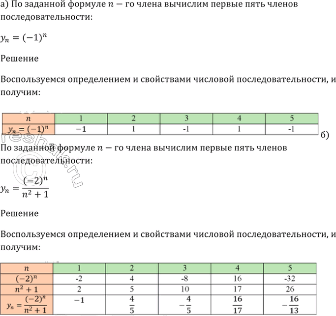 Изображение 24.2   а) yn = (-1)^n;   б) yn = (-2)^n / (n2 + 1);  в) yn = (-1)^n * 1/10^n;  г) yn = ((-1)^n + 2) / (3n -...