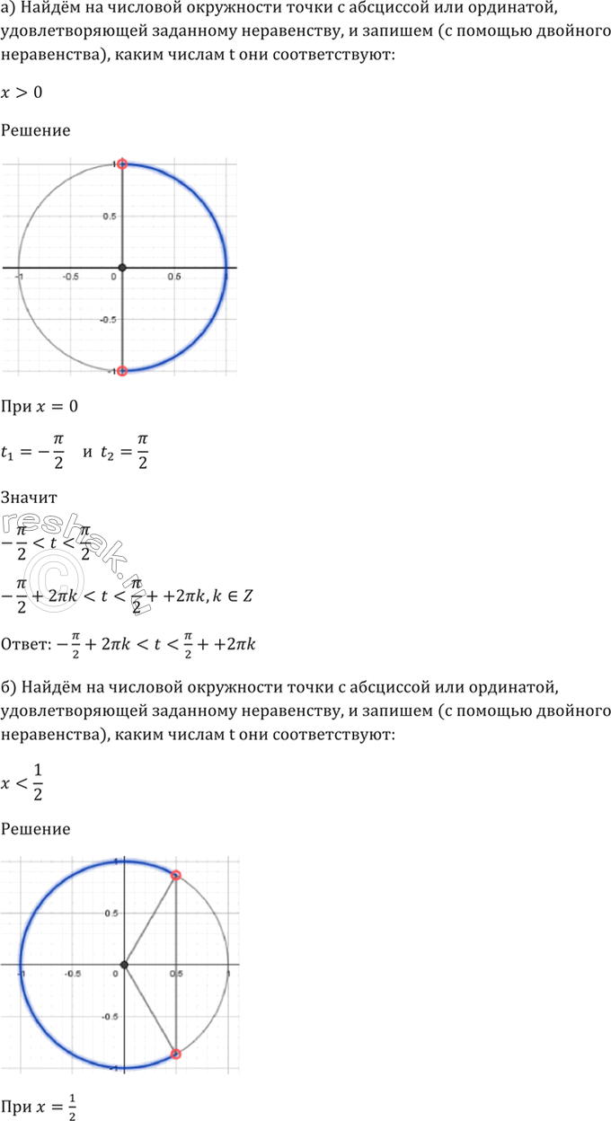 Изображение 5.14 Найдите на числовой окружности точки с абсциссой или ординатой, удовлетворяющей...