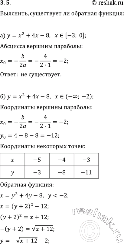 Изображение 3.5 Выясните, существует ли обратная функция для заданной функции.   Если да, то задайте...