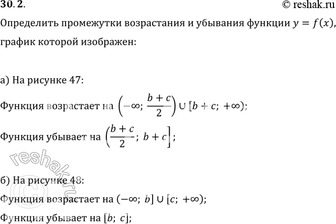 Изображение 30.2 Определите промежутки возрастания и убывания функции,   график которой изображён на рисунке:  а) рис. 47; б) рис....