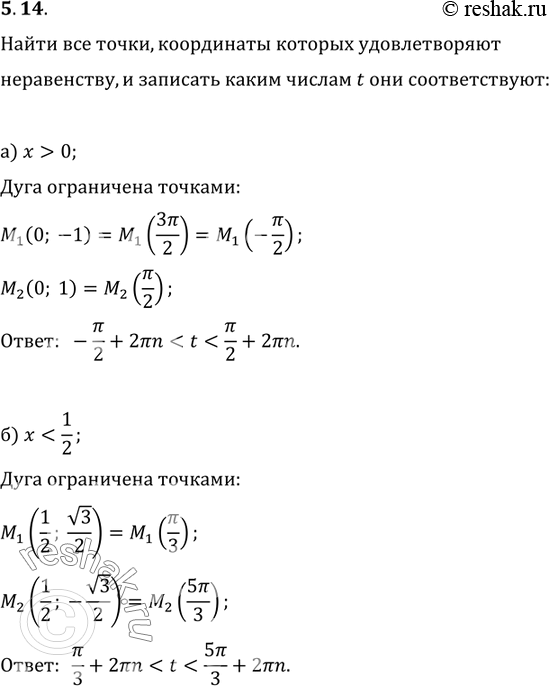 Изображение 5.14 Найдите на числовой окружности точки с абсциссой или ординатой, удовлетворяющей...