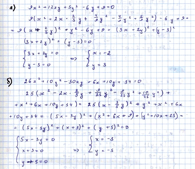 Изображение 2.37. а) 9x2 + 12ху + 5у2 - 6у + 9 = 0; б)	26x2 + 10у2 - 30ху + 6х + 10у + 34 =...