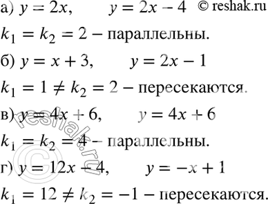Изображение Не выполняя построения, установите взаимное расположение графиков линейных функций:  а) у =...
