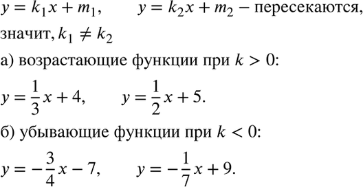 Изображение Даны две линейные функции у = k1x + m1, у = k2x + m2.  Подберите такие коэффициенты k1, k2, m1, m2, чтобы...