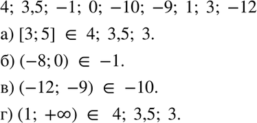 Изображение 5.27. Какие из чисел 4, 3,5, -1, 0, -10, -9, 1, 3, -12 принадлежат промежутку:  а) [3; 5]; б) (-8; 0); в) (-12; -9); г) (1;...