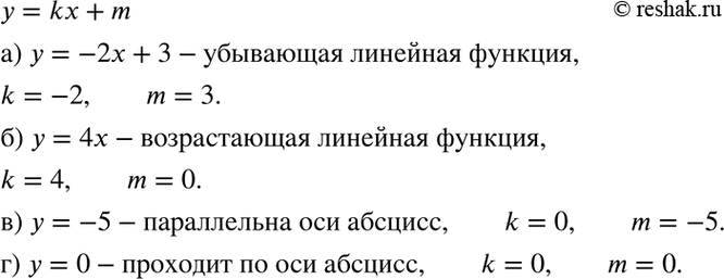 Изображение 5. Функция задана формулой у = kx + m. Назовите значения коэффициентов k, m. и охарактеризуйте...