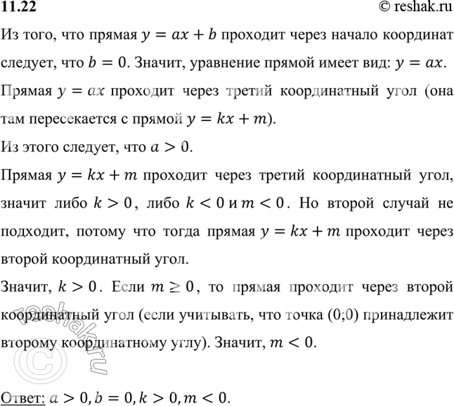 Изображение Графики линейных функций y = kx + m и y = ах + b пересекаются в точке, лежащей внутри третьего...