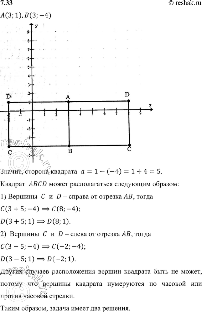Изображение Найдите координаты вершин С и D квадрата ABCD, если известны координаты вершин А(3; 1) и В(3; -4)....