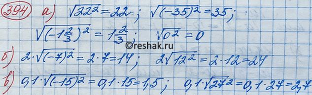 Изображение Найдите значение выражения:  а) корень x2 при x = 22; -35; -1*2/3; 0;  б) 2 корень a2 при а = -7; 12;  в) 0,1 корень y2 при у = -15;...