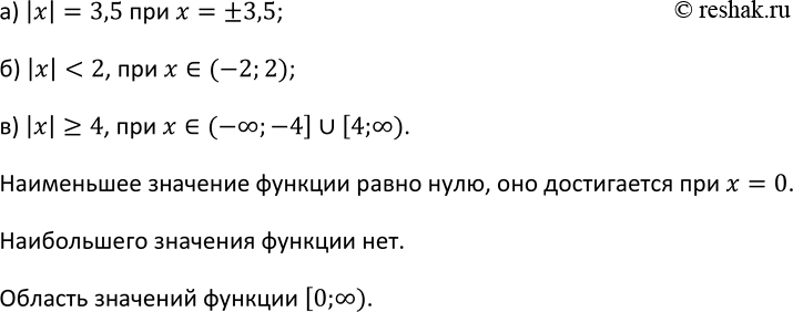 Изображение 24 По графику функции у = |х| (см. рис. 5) найдите, при каких значениях х:  а) |х| = 3,5; б) |x| < 2; в) |х| >= 4. ...
