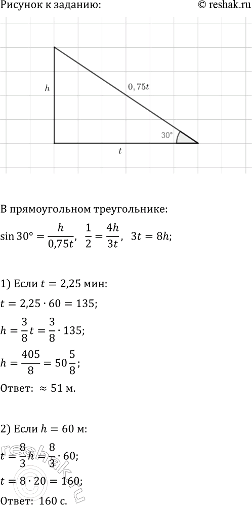 Изображение 12 Пассажир метро, вставший на эскалатор, сошёл с него через t с. Глубина спуска h м. Угол...