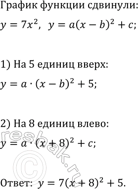 Изображение 233. Параболу у = 7x2 сдвинули вверх на 5 единиц и влево на 8 единиц. Графиком какой функции является полученная...
