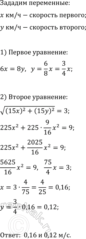 Изображение 462. От вершины прямого угла по его сторонам начинают одновременно двигаться два тела. Через 15...