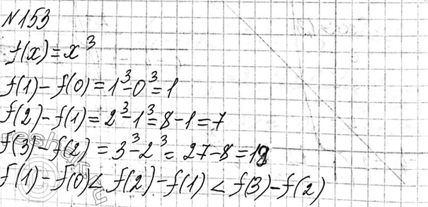 Изображение 153. Функция задана формулой f(x) = x3. Вычислите разности f(1) - f(0), f(2) - f(1), f(3) - f(2). Сравните полученные...