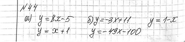 Изображение 44. Какие из линейных функций у = 8x - 5, у = -3х +11, у = -49x - 100, у = х + 1, у = 1 — х являются:  а) возрастающими; б)...