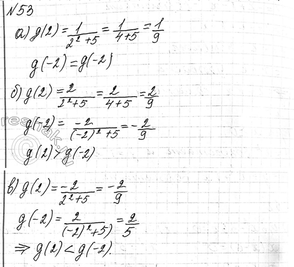 Изображение 53. Сравните g(2) и g(-2), если:  а) g(x) = 1/(x2+5);  б) g(x) = x/(x2+5);  в) g(x) =...