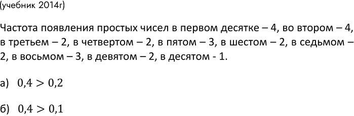 Изображение 856. Для натуральных чисел от 1 до 99 включительно найдите частоту появления простых чисел в...