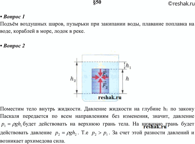 Изображение 1 Какие известные вам из жизни явления указывают на существование выталкивающей силы? 2. Как...