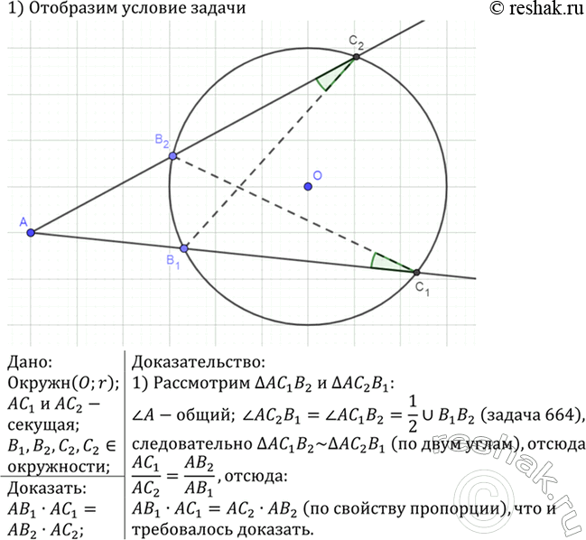 Изображение Через точку А, лежащую вне окружности, проведены две секущие, одна из которых пересекает...