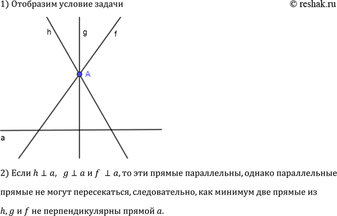 Изображение Через точку А, не лежащую на прямой а, проведены три прямые, пересекающие прямую а. Докажите, что по крайней мере две из них не перпендикулярны к прямой...
