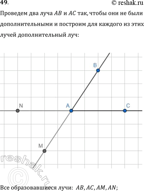 Изображение 49. Проведите два луча АВ и АС так, чтобы они не были дополнительными. Постройте для каждого из...