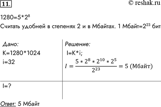 Изображение 11. Определите объём видеопамяти компьютера, который необходим для реализации графического...