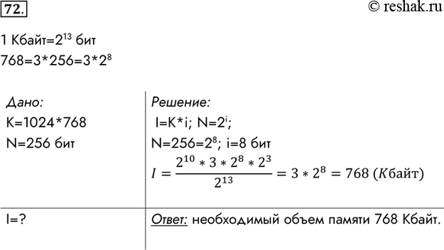 Изображение 72.	Вычислите необходимый объём видеопамяти для графического режима, если разрешение экрана...