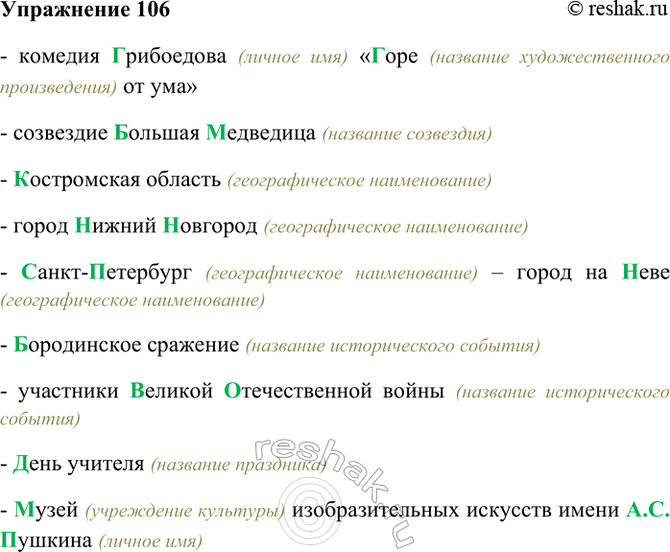 Изображение 106. Прочитайте и объясните употребление прописных букв.  Комедия Грибоедова «Горе от ума»,...