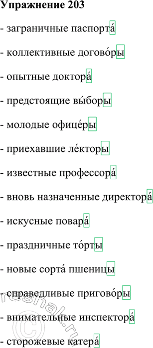Изображение 203. Спишите, раскрывая скобки. Поставьте в существительных ударение и обозначьте окончания. ...