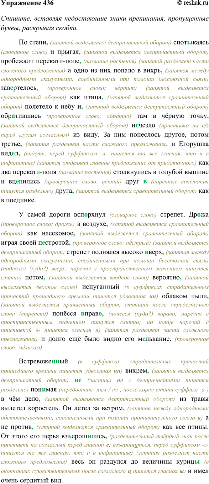 Изображение 436. Спишите, вставляя недостающие знаки препинания, пропущенные буквы, раскрывая скобки....