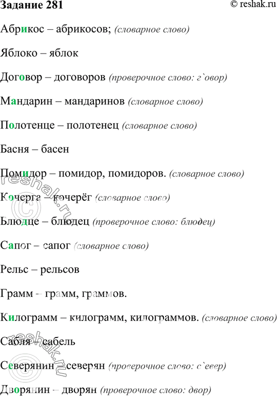 Изображение 281. Употребите имена существительные в родительном падеже множественного числа, запишите,...