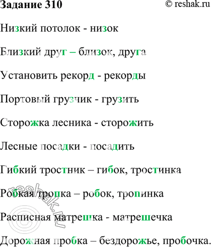 Изображение 310. Измените слово или подберите родственное, с тем чтобы проверить написание пропущенной...