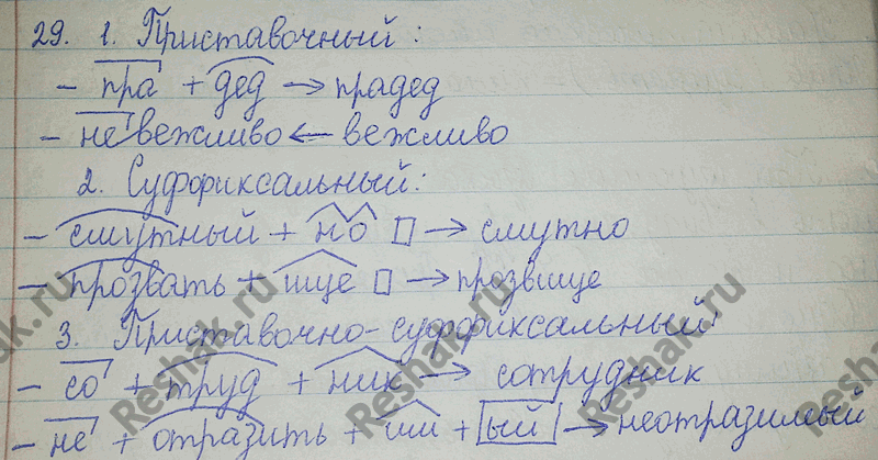 Изображение 29. Из словообразовательного словарика (см. часть 3 учебника) выпишите по два примера,...