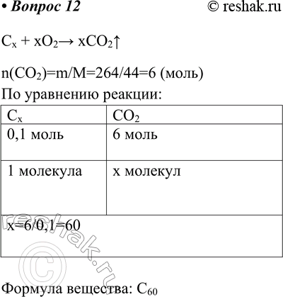 Изображение 12. При сжигании 0,1 моль неизвестного простого вещества образовалось 264 г углекислого газа....