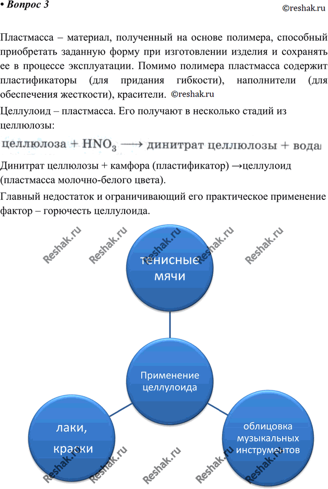 Изображение 3 Какую пластмассу называют целлулоидом? Как и из чего ее получают? Укажите недостаток этого полимера. Перечислите области применения...