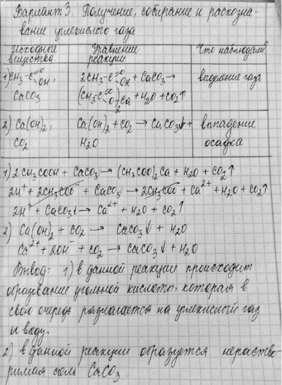 Изображение Вариант 3. Получение, собирание и распознавание углекислого газа  В пробирку объёмом 20 мл...