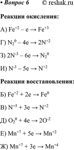 Изображение 6. Из приведённого ниже списка выпишите полуреакции:  а) окисления; б) восстановления....