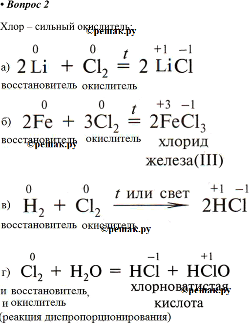 Изображение 2. Охарактеризуйте основные химические свойства хлора. Составьте уравнения химических...
