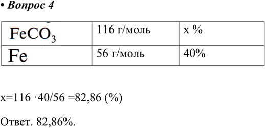 Изображение 4. Образец сидерита, основная часть которого FeCO3, содержит 40% железа. Вычислите, сколько процентов FeCO3 в этом...
