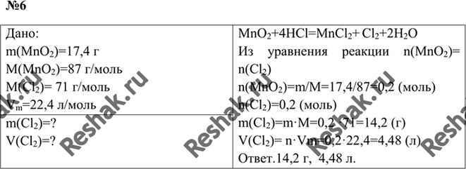 Изображение 6. Рассчитайте объем (н. у.), массу и количество вещества хлора, выделившеюся при...